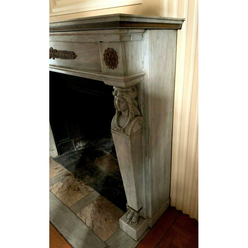 Cheminée de style Empire en marbre Bleu Turquin, cheminée ancienne, XIXe s