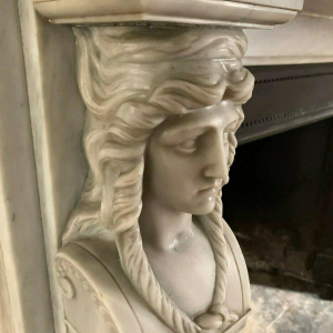 Empire style fireplace in Bleu Turquin marble, antique fireplace, 19th century