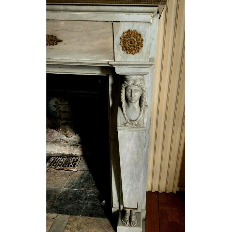 Empire style fireplace in Bleu Turquin marble, antique fireplace, 19th century