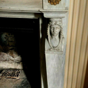 Empire style fireplace in Bleu Turquin marble, antique fireplace, 19th century