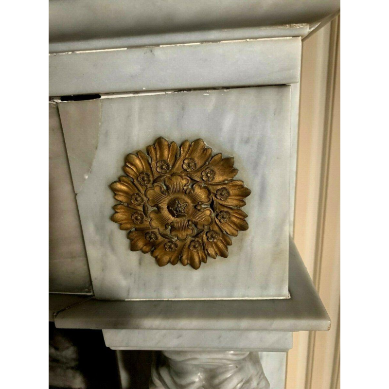 Empire style fireplace in Bleu Turquin marble, antique fireplace, 19th century