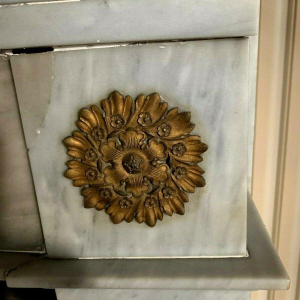 Empire-stijl open haard van Bleu Turquin marmer, antieke open haard, 19e eeuw