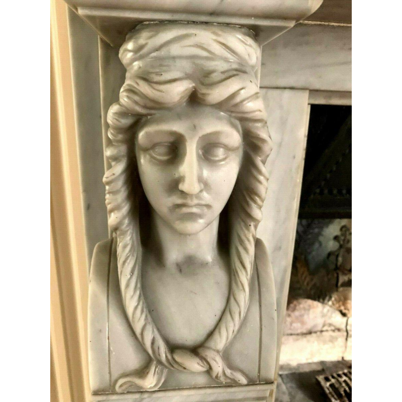 Empire style fireplace in Bleu Turquin marble, antique fireplace, 19th century