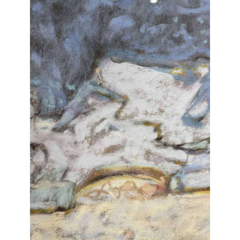 Yves Wacheux "La plage bleue" technique mixte sur papier, XXe siècle