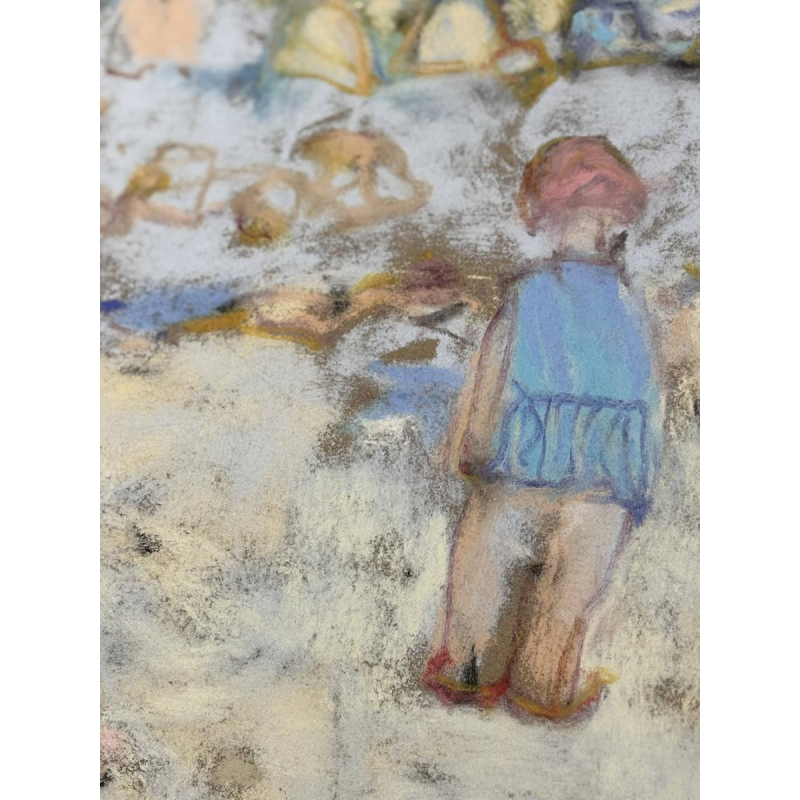 Yves Wacheux "The Blue Beach" mixed media on paper, 20th century