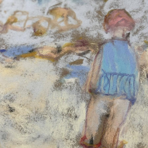 Yves Wacheux "The Blue Beach" mixed media on paper, 20th century