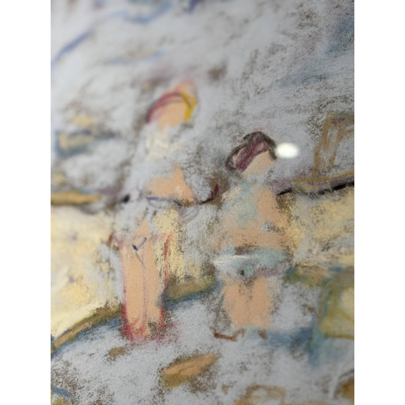 Yves Wacheux "The Blue Beach" mixed media on paper, 20th century