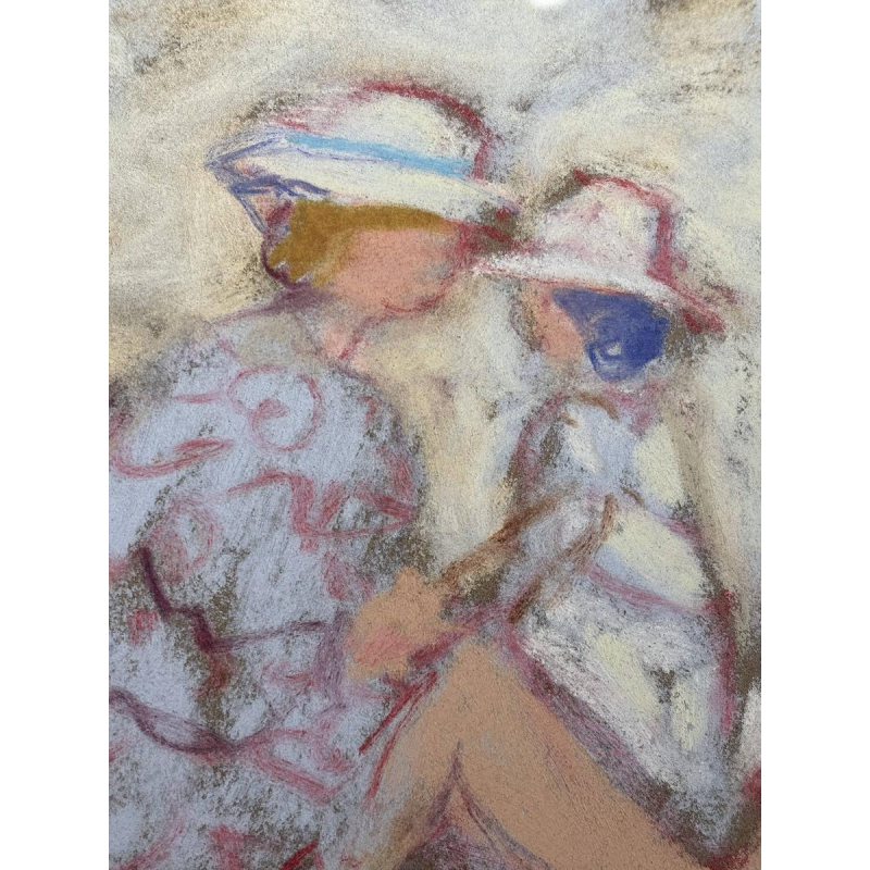 Yves Wacheux "The Blue Beach" mixed media on paper, 20th century