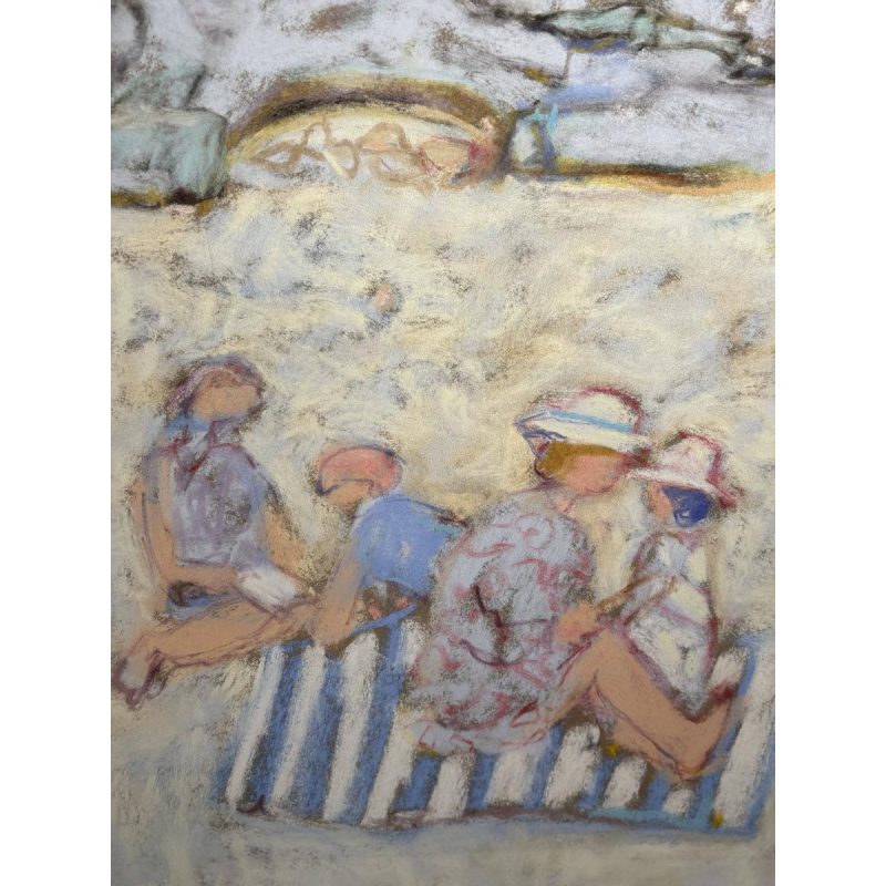 Yves Wacheux "La plage bleue" technique mixte sur papier, XXe siècle
