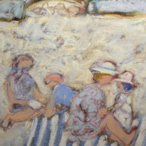 Yves Wacheux "The Blue Beach" mixed media on paper, 20th century