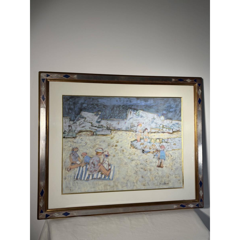 Yves Wacheux "The Blue Beach" mixed media on paper, 20th century