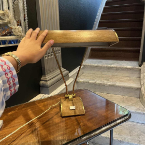 EILEEN GRAY JUMO Table or desk lamp (gold & brown), modernist design, ca 1945