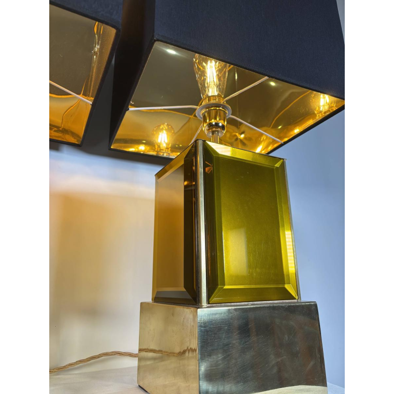 Murano - pair of large amber and brass Murano glass lamps - Italy, 1980s