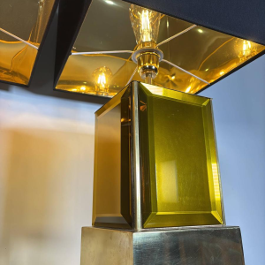 Murano - paire de grandes lampes en verre de Murano ambre et laiton - Italie, années 1980