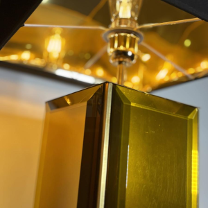 Murano - paire de grandes lampes en verre de Murano ambre et laiton - Italie, années 1980