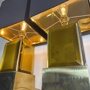 Murano - pair of large amber and brass Murano glass lamps - Italy, 1980s