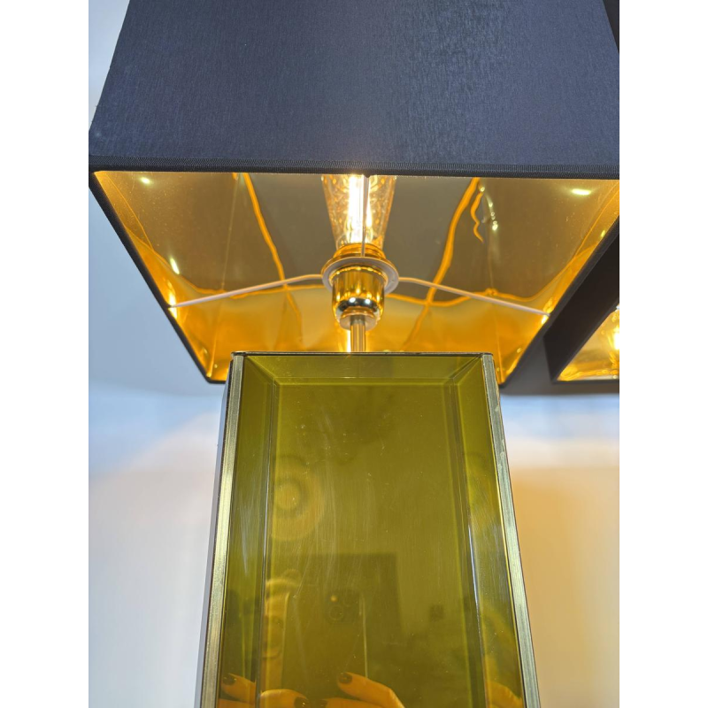 Murano - paire de grandes lampes en verre de Murano ambre et laiton - Italie, années 1980