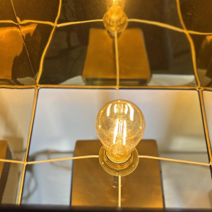 Murano - pair of large amber and brass Murano glass lamps - Italy, 1980s