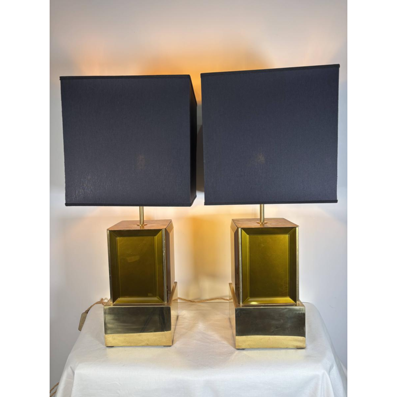 Murano - pair of large amber and brass Murano glass lamps - Italy, 1980s