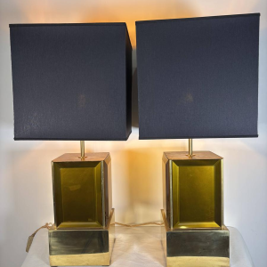 Murano - pair of large amber and brass Murano glass lamps - Italy, 1980s