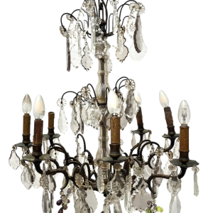 Lustre de style Louis XV à pendeloques et fruits en verre coloré, XX siècle