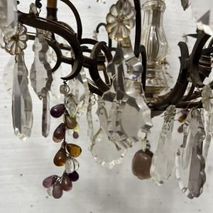 Louis XV style chandelier with pendants and colored glass fruit, 20th century