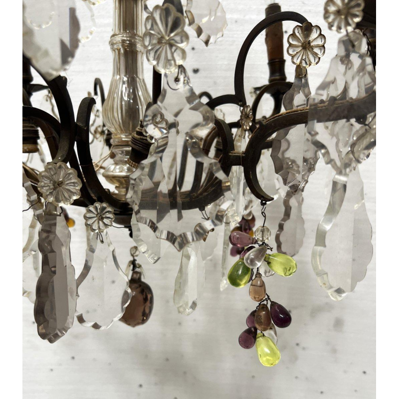 Louis XV style chandelier with pendants and colored glass fruit, 20th century