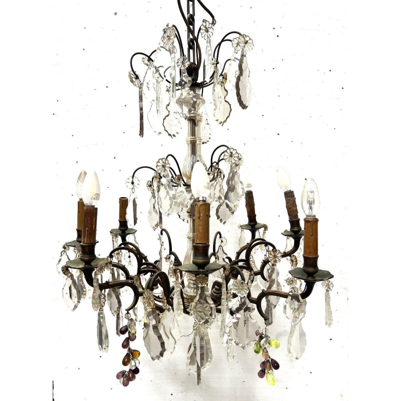 Louis XV style chandelier with pendants and colored glass fruit, 20th century