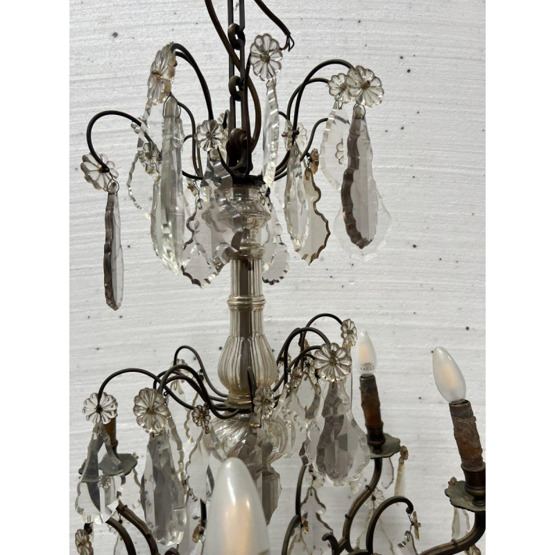 Lustre de style Louis XV à pendeloques et fruits en verre coloré, XX siècle