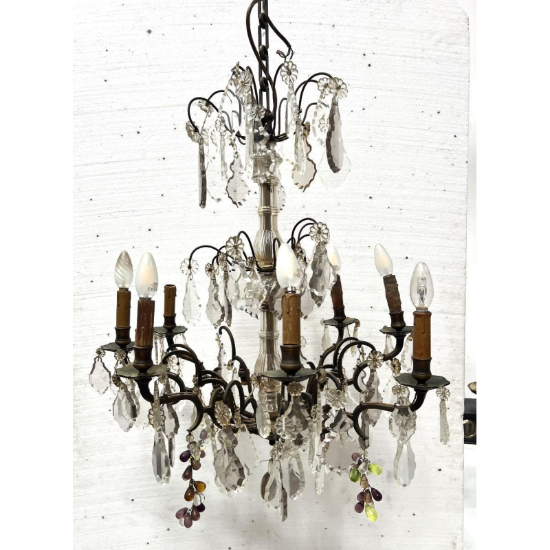 Louis XV style chandelier with pendants and colored glass fruit, 20th century
