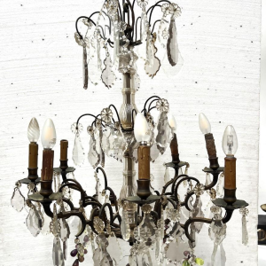 Louis XV style chandelier with pendants and colored glass fruit, 20th century