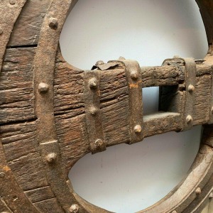 Set of two riveted wrought iron chariot wheels, 16th century