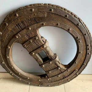 Set of two riveted wrought iron chariot wheels, 16th century