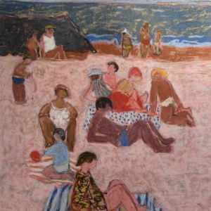 Yves Wacheux, The Pink Beach, mixed media on paper, signed, 20th century