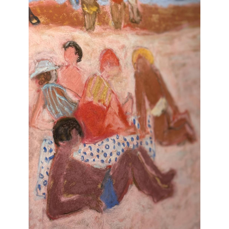 Yves Wacheux, La plage rose, technique mixte sur papier, signée, XXe siècle