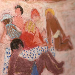 Yves Wacheux, La plage rose, technique mixte sur papier, signée, XXe siècle