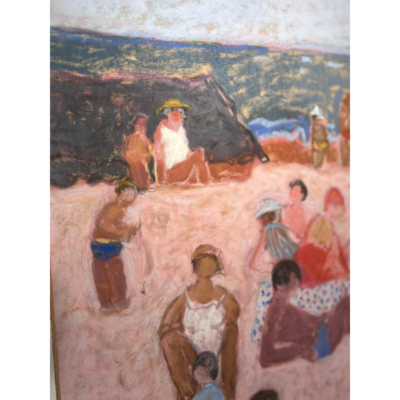 Yves Wacheux, The Pink Beach, mixed media on paper, signed, 20th century