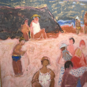 Yves Wacheux, The Pink Beach, mixed media on paper, signed, 20th century