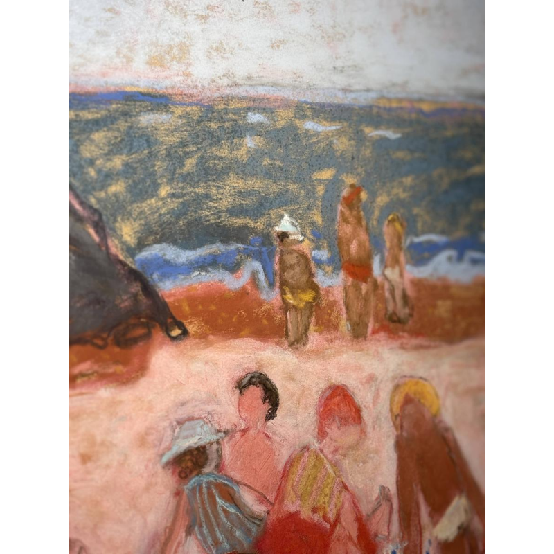 Yves Wacheux, La plage rose, technique mixte sur papier, signée, XXe siècle