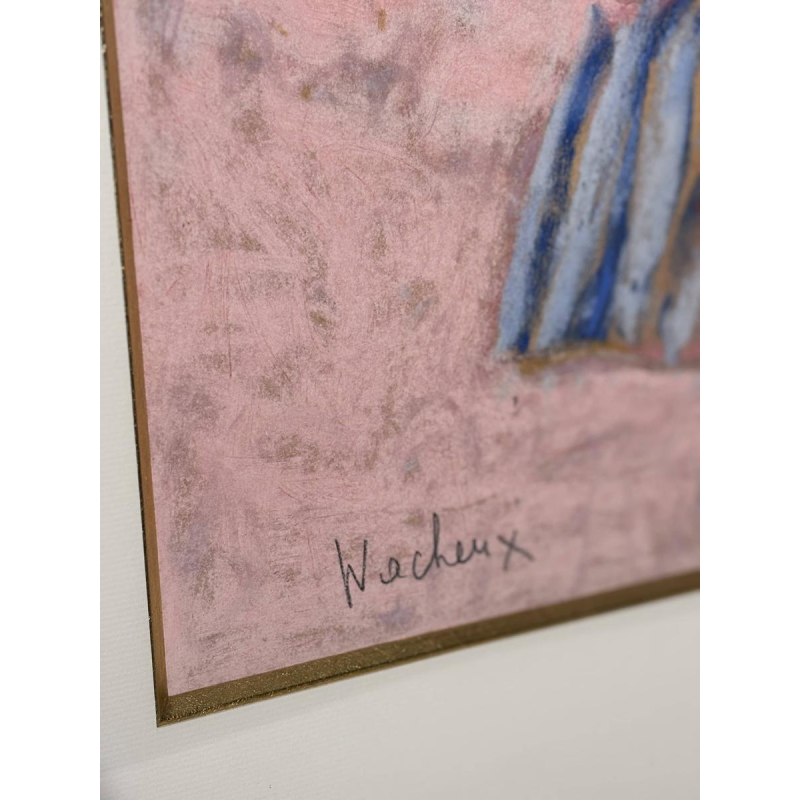 Yves Wacheux, La plage rose, technique mixte sur papier, signée, XXe siècle