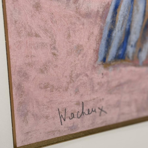 Yves Wacheux, The Pink Beach, mixed media on paper, signed, 20th century