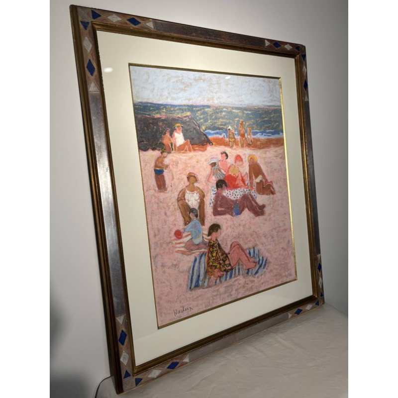 Yves Wacheux, Het Roze Strand, gemengde technieken op papier, gesigneerd, 20e eeuw