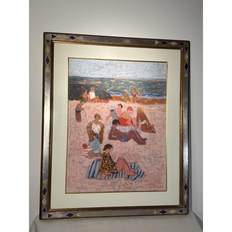 Yves Wacheux, La plage rose, technique mixte sur papier, signée, XXe siècle