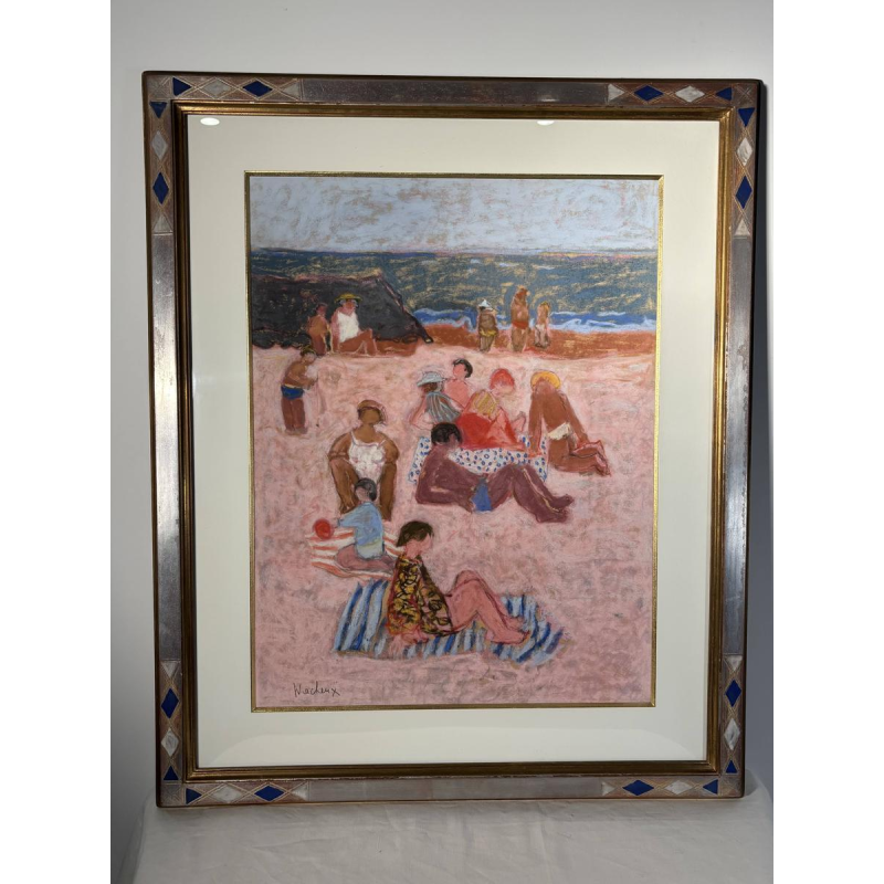 Yves Wacheux, The Pink Beach, mixed media on paper, signed, 20th century