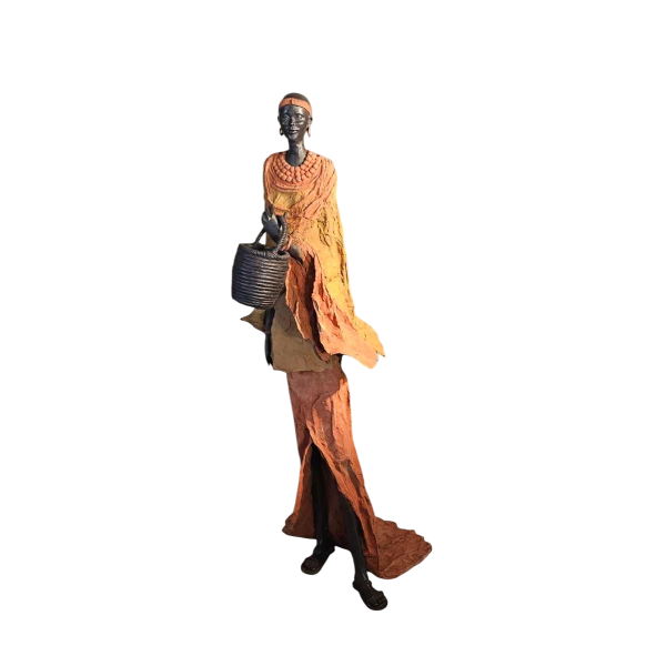 Adama Gandema Masai Woman lost wax bronze sculpture 120cm, 21st century