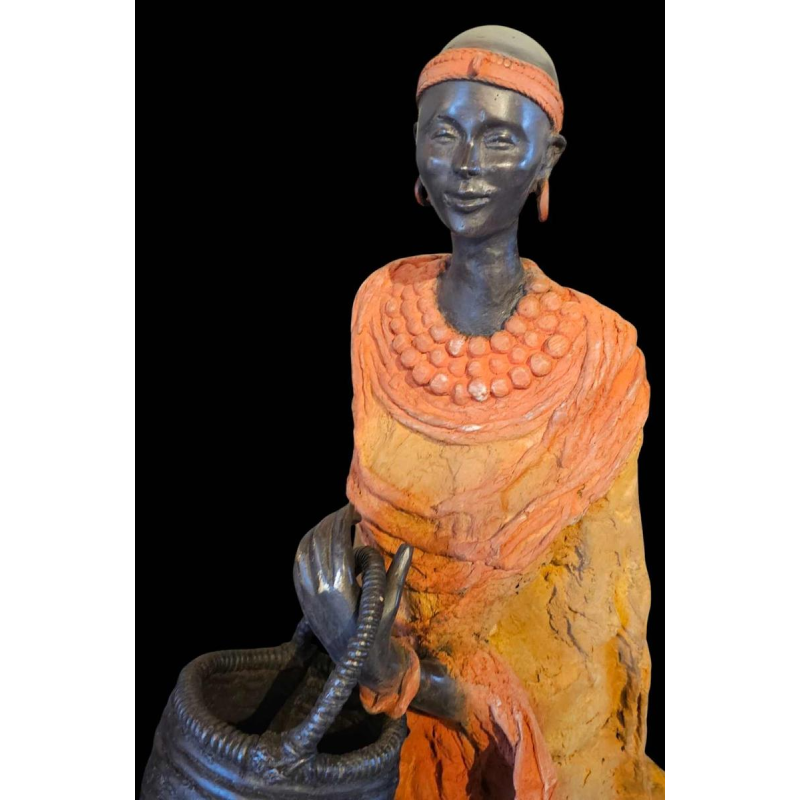 Adama Gandema 'Femme Massaï' sculpture en bronze cire perdue 120cm, XXIe s