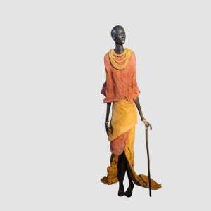 Adama Gandema 'Masai Man' verloren was bronzen sculptuur 1.20m, 21e eeuw