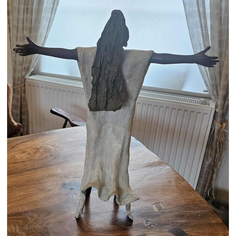 Adama Gandema, lost wax bronze sculpture, woman with open arms, 21st c