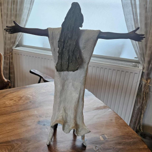 Adama Gandema, lost wax bronze sculpture, woman with open arms, 21st c