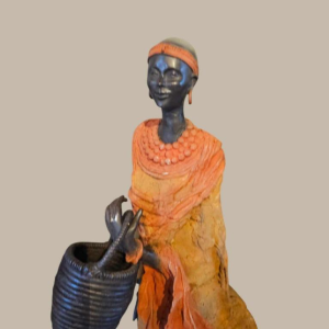 Adama Gandema 'Femme Massaï' sculpture en bronze cire perdue 120cm, XXIe s